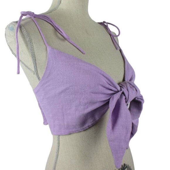 ASOS DESIGN fuller bust textured tie front crop beach top in lilac Size 14 - Picture 2 of 8